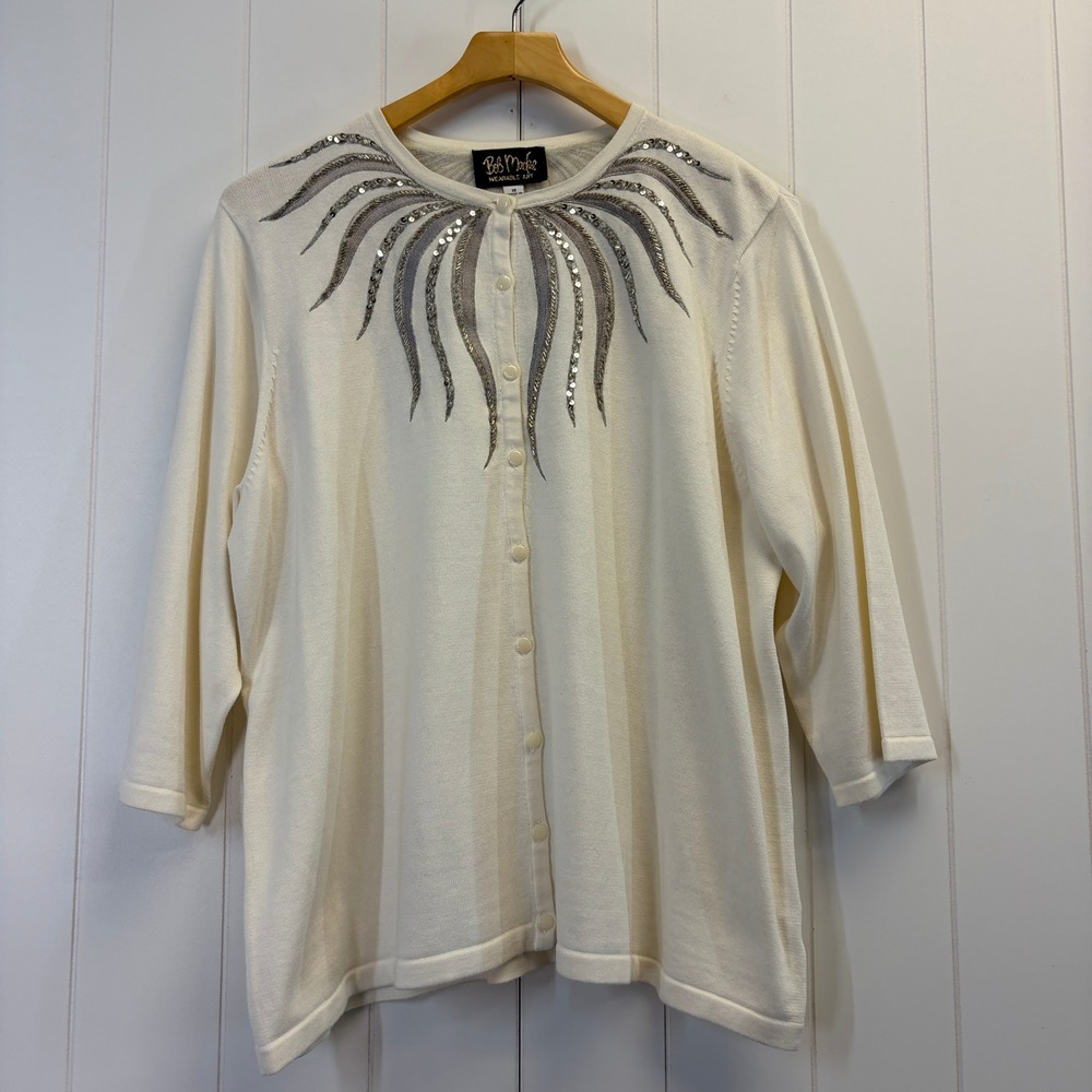 Vintage Bob Mackie Wearable Art Festive Embroidered Cardigan Womens Size 1X Glam